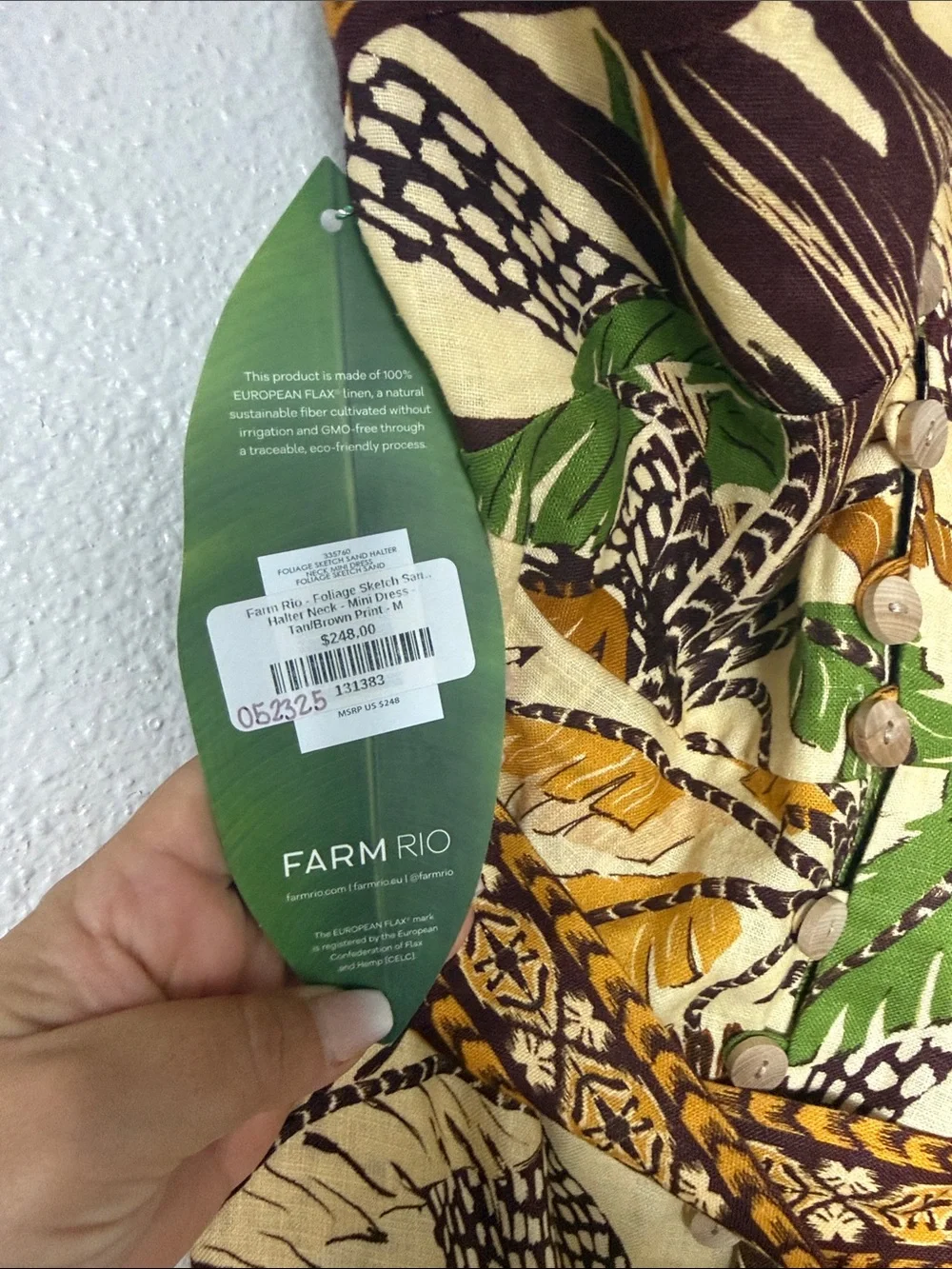 Farm Rio Sand Foliage Sketch Euroflex Premium Linen Mini Dress Size M NWT - Picture 5 of 9